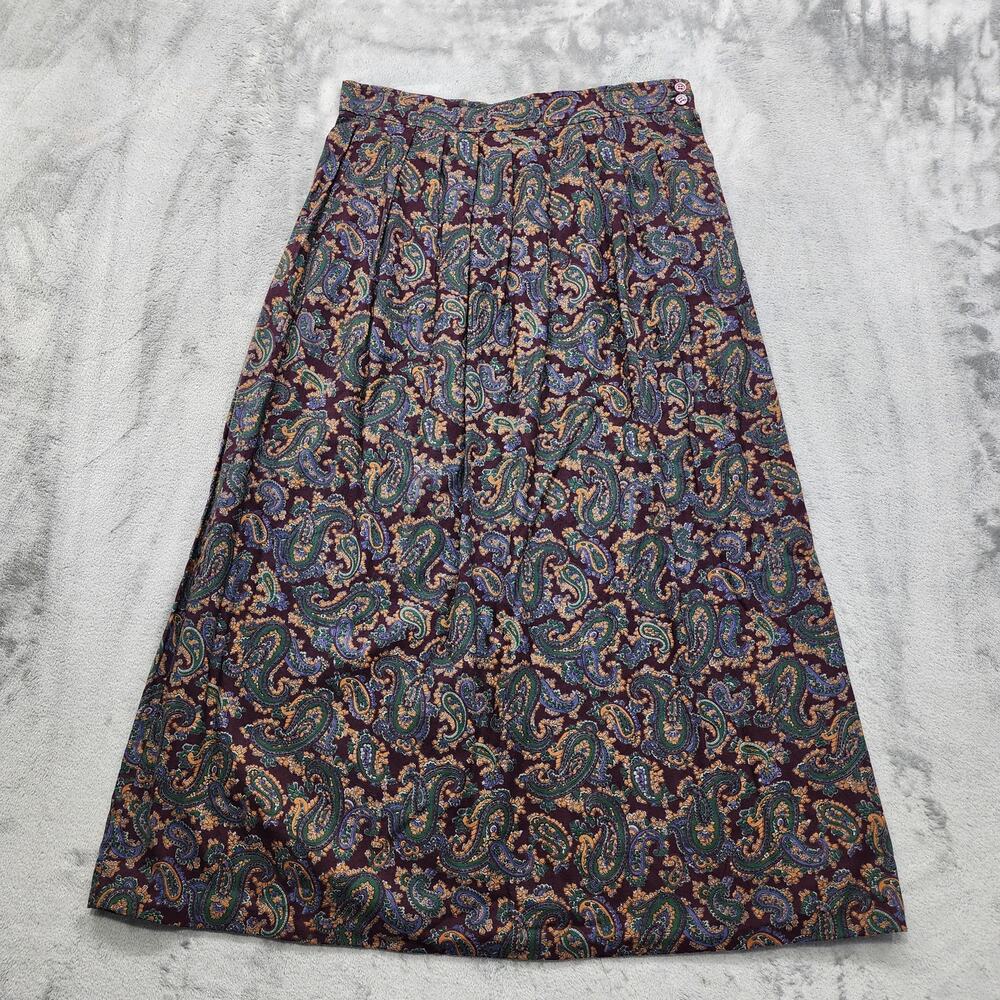 Vintage 80s JG Hook Skirt‎ Womens 10 Burgundy Multicolor Paisley Pleated Midi